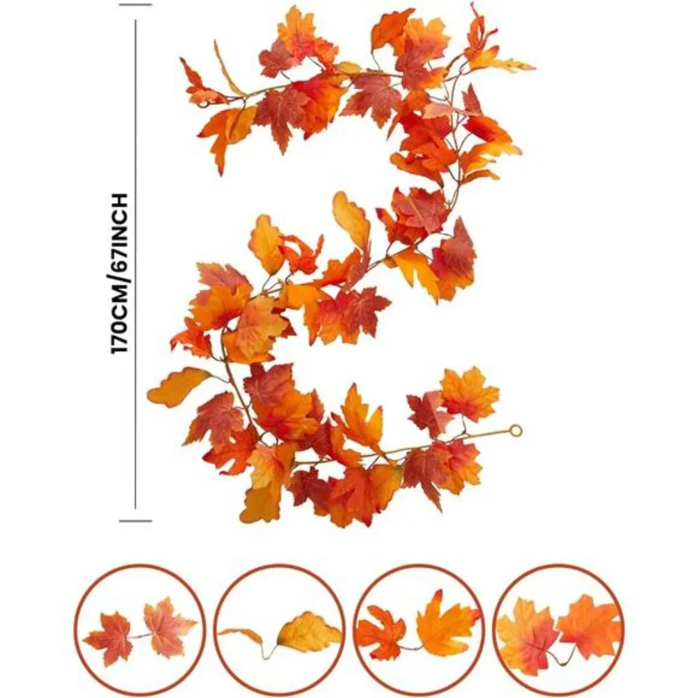 6PCS Orange Leaf Garland, 5.6Ft Halloween Garland Artificial Maple Leaf Autumn